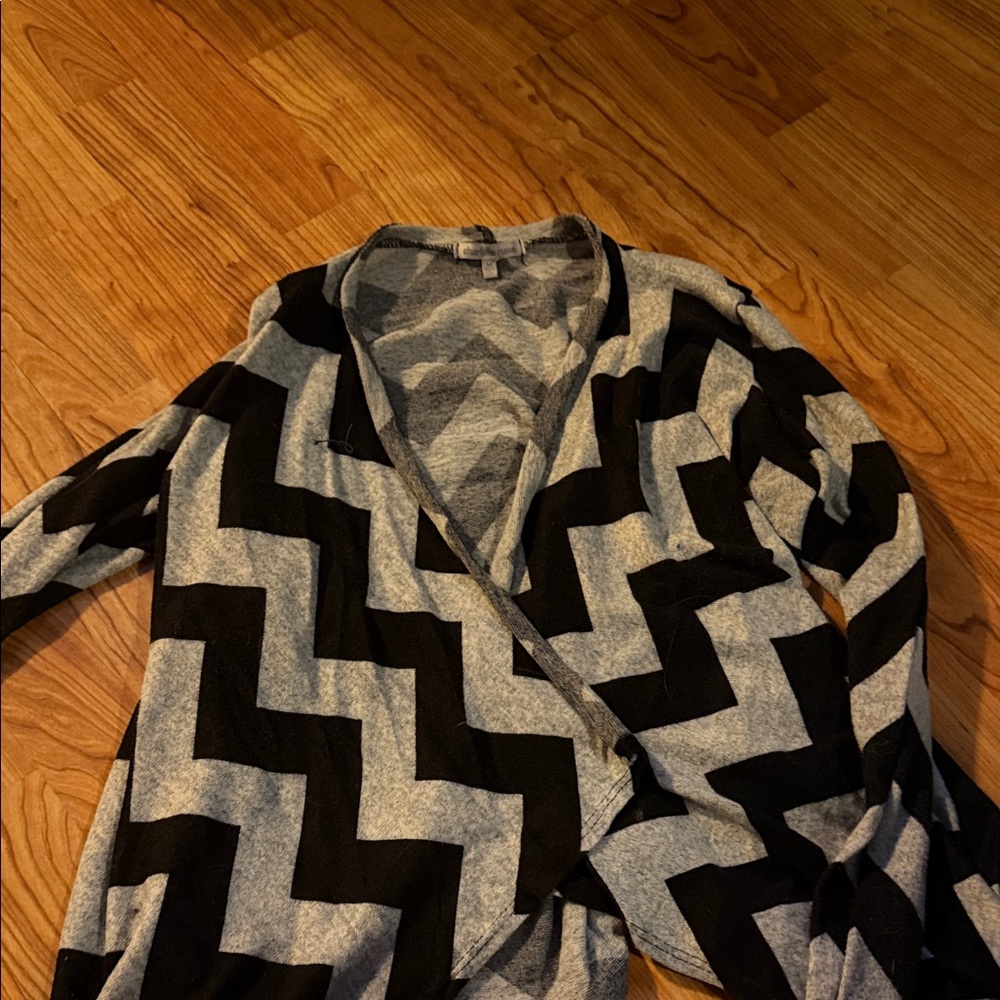 Gray and black cardigan sweater